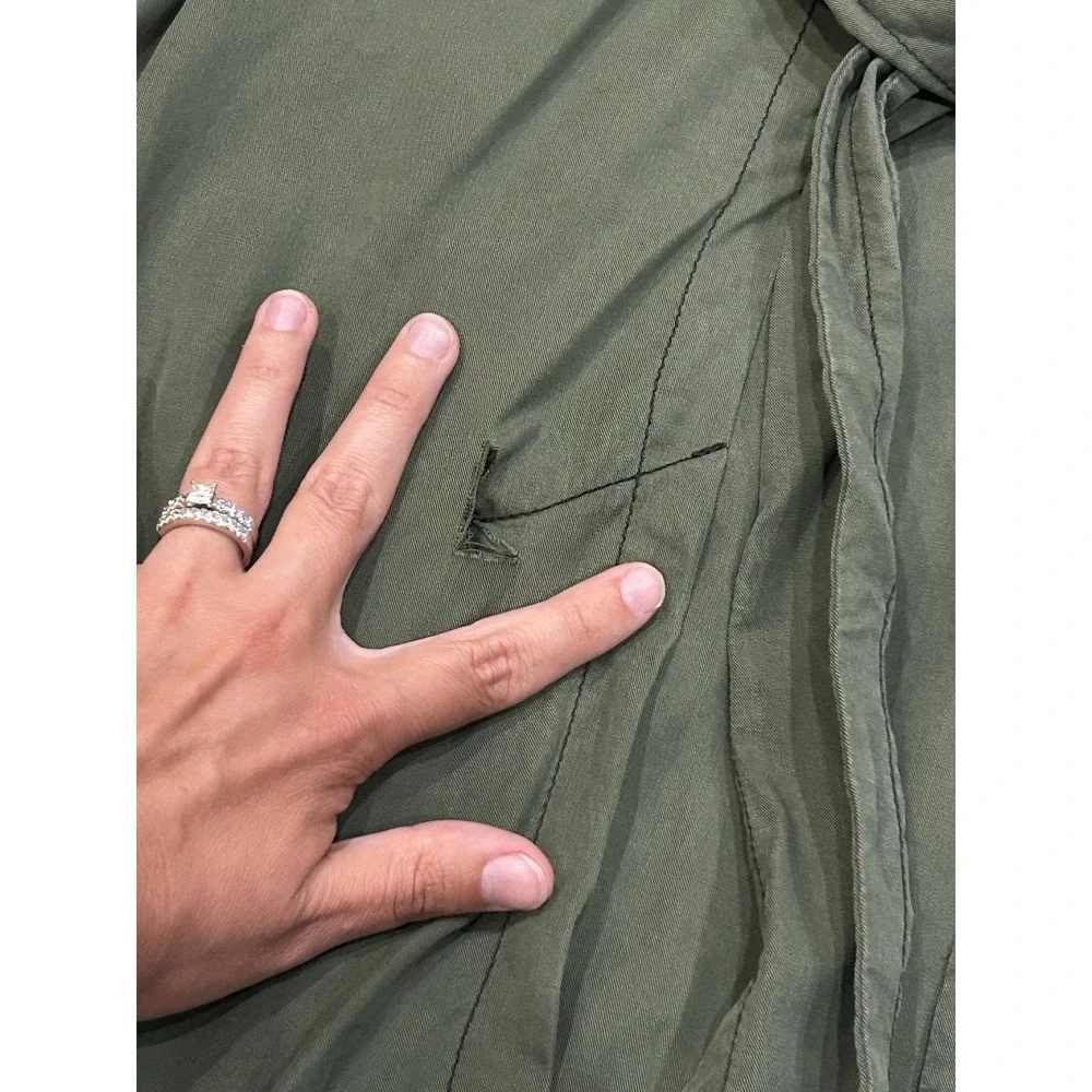 Free People Trench Coat Balloon Sleeve Double Breasted Belted Army Green Size S*